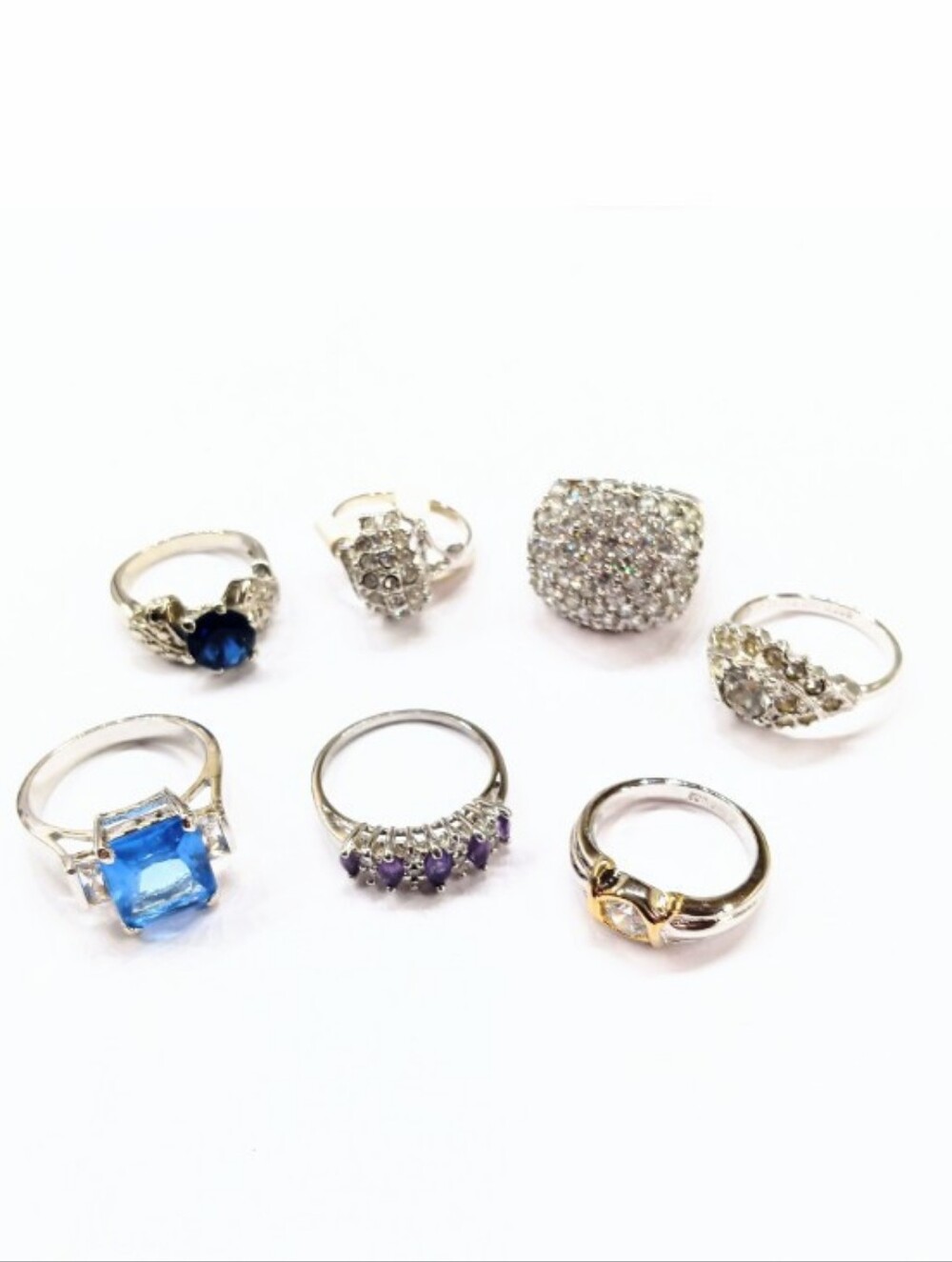 Costume Jewelry Ring Lot 7 Rings 2 Sterling